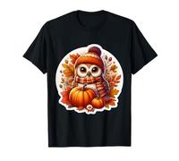 Autumn Fall Owl Bird Lover Thanksgiving Pumpkin Leaves Cute T-Shirt