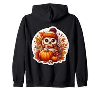 Autumn Fall Owl Bird Lover Thanksgiving Pumpkin Leaves Cute Zip Hoodie