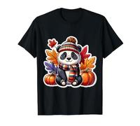 Autumn Fall Panda Lover Thanksgiving Pumpkin Leaves Cute Value Graphic T-Shirt, Men, Black, XL