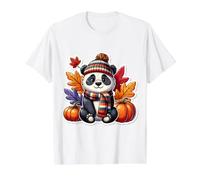 Autumn Fall Panda Lover Thanksgiving Pumpkin Leaves Cute Value Graphic T-Shirt, Men, White, S