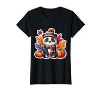 Autumn Fall Panda Lover Thanksgiving Pumpkin Leaves Cute Value Graphic T-Shirt, Women, Black, XL