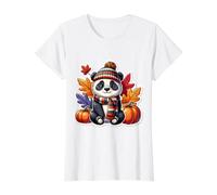 Autumn Fall Panda Lover Thanksgiving Pumpkin Leaves Cute Value Graphic T-Shirt, Women, White, M