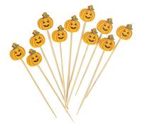 Autumn Fall Pumpkin Halloween Thanksgiving Jack-O-Lantern Appetiser, Food, Drink, Dessert, Cupcape Topper, Bamboo Picks - 3.9" (10cm) - 100pcs