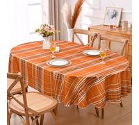 Autumn Fall Tablecloth for Thanksgiving, Gingham Buffalo Plaid Table Cloth, Checkered Waterproof Spillproof Table Cover for Dinner Kitchen Party Holiday Decor, Yellow Orange, Oval 60 x 84 Inch