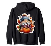 Autumn Fall Wildcat Lover Thanksgiving Pumpkin Leaves Zip Hoodie
