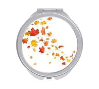 Autumn Falling Yellow Orange Leaves Isolated on White Folding Make Up Mirror, Compact 2X/1X Magnification Mirror, Women Portable Travel Makeup Mirror 2.4 x 2.4 inch