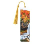Autumn Falls Stone Lake Yellow Leaves Unique Double-Sided Artwork Printed Wooden Bookmarks, Artistic Book Accessories Birthday Presents for Men Women Presents for Book Lovers