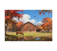 Autumn Farm Barn Jigsaw Puzzles for Adults 1000 Pieces, Fall Trees Horse Scenery Jigsaw Puzzle Art 30x20 Inches DIY Puzzles for Home Decoration, Family Puzzle Perfect for Game Nights