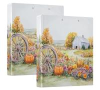 Autumn Farm Scene with A Wheel 3-Ring Binder 1.5 Inch, PVC Material Document Organizer with D-Ring and Clear View Pocket for Office Supplies-2 Pack