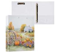 Autumn Farm Scene with A Wheel 3-Ring Binder 1.5 Inch, PVC Material Document Organizer with D-Ring and Clear View Pocket for Office Supplies-1 Pack
