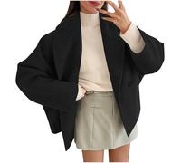 autumn fashion Women's Clothing Winter Uk Trench Jackets Double Breasted Wool Blend Cropped Warm Casual Windbreaker Outerwear Coats Black M