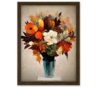 Autumn Field Flower Bouquet In Vase Modern Painting Artwork Framed Wall Art Print A4 Artery8 Brown One Size