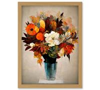 Autumn Field Flower Bouquet In Vase Modern Painting Artwork Framed Wall Art Print A4 Artery8 Light Oak One Size