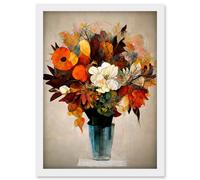Autumn Field Flower Bouquet In Vase Modern Painting Artwork Framed Wall Art Print A4 Artery8 White One Size