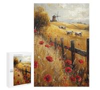Autumn Field with Cows And Windmill Puzzle 1000 Teile Schwer Puzzle Spielzeug Lernspiel Impossible Herausforderungsspielzeug Für Erwachsene Kinder 1000 PCS