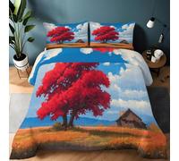 Autumn Fields Farmhouse Wooden Cabin King Duvet, Multicolour Lightweight Comforter Soft Breathable Quilt Reversible Bedding - Washable All Season Duvet 220 x 240 cm for Boys Girls Teenagers Adults