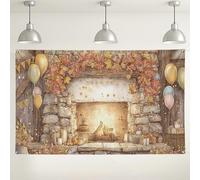Autumn Fireplace Backdrop, Fall Leaves Rustic Warm Mood Decor, Cozy Gathering Indoor/Outdoor Photography Background for Party Celebration 71x43 Inch