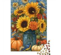 Autumn Floral Arrangement with Mason Jar Jigsaw Puzzles Puzzles for Adults Kids. 1000 Piece Whimsical Challenge Toy Educational Games Home Decoration for Adults& Kids Age 14 Years Up 52x38cm/1000pcs