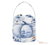 Autumn Floral Blue and White Pumpkins Crochet Storage Crochet Supply Bag with Holes Crocheting Bag for Knit Crochet Knitting Accessories