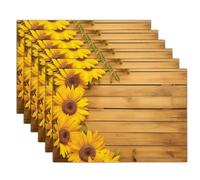 Autumn Floral Border Placemats Set of 8 Heat Resistant Non-Slip Sunflower Table Mats Washable Place Mats, Easy to Clean for Kitchen Dining Table Décor 18"X12", Brown