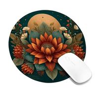 Autumn Floral Desk Mouse Pad, Orange Water Lily and Green Leaves Non-Slip Washable Mousepad, Rubber Gaming Mouse Pad for Home and Office Use Round 8x8 Inch