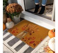 Autumn Floral Doormat, Yellow Wheat Door Mat for Outdoor & Indoor Entryway Rustic Decor, Rubber Waterproof Non-Slip Dust Absorbent Front Mats, Easy to Clean 29x17 Inch
