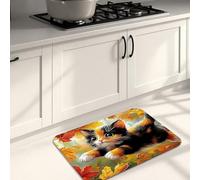 Autumn Floral Kitchen Mats for Floor, Cute Cat Design Soft Mats, Cushioned Comfort Washable Non Slip Decor Rugs for Kitchen Sinks Laundryroom Bathroom 20x31 Inch