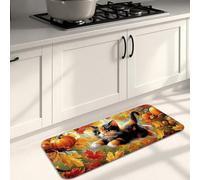Autumn Floral Kitchen Mats for Floor, Cute Cat Design Soft Mats, Cushioned Comfort Washable Non Slip Decor Rugs for Kitchen Sinks Laundryroom Bathroom 16x47 Inch