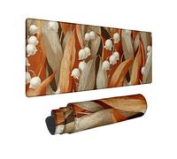 Autumn Floral Large Gaming Mouse Pad, Brown Orange Lily of The Valley Design, Rubber Non-Slip Washable Mousepad for Home Office Computer, Laptop 16x36 Inch