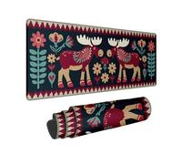 Autumn Floral Large Mouse Pad, Dark Blue Moose Patterned Mousepad, Rubber Non-Slip Washable Desk Mat for Home and Office Gaming 12x32 Inch