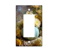 Autumn Floral Light Switch Cover Plate, Aqua Blue Pumpkin with Yellow Flowers for Home Decor, Thermoplastic Wall Plates, Standard Size Single Rocker