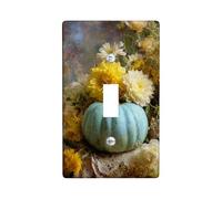 Autumn Floral Light Switch Cover Plate, Aqua Blue Pumpkin with Yellow Flowers for Home Decor, Thermoplastic Wall Plates, Standard Size Single Toggle