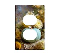 Autumn Floral Light Switch Cover Plate, Aqua Blue Pumpkin with Yellow Flowers for Home Decor, Thermoplastic Wall Plates, Standard Size Single Duplex Outlet