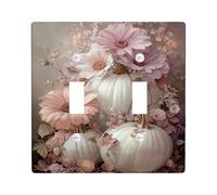 Autumn Floral Light Switch Cover Plates/Outlet Covers, Soft Peach Flowers and White Pumpkins for Seasonal Decor, Thermoplastic Wall Plates, Standard Size Double Toggle