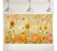 Autumn Floral Pumpkin Backdrop, Vintage Sunflower Harvest Decorations, Perfect for Fall Photography, Thanksgiving Party Supplies 71x43 Inch