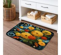 Autumn Floral Quick Dry Bath Mat, Bright Yellow Flowers and Leaves Absorbent Non Slip Shower Mat, Rustic Memory Foam Washable Bath Rugs for Bathroom Toilet Restroom Decorative 16x24 Inch