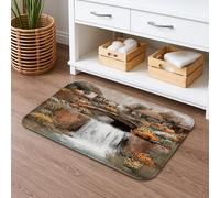 Autumn Floral Quick Dry Bath Mat, Rustic House and Bridge Design Absorbent Non Slip Shower Mat, Vintage Memory Foam Washable Bath Rugs for Bathroom Toilet Decorative 20x32 Inch
