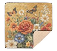 Autumn Floral Rustic Butterflies Orange2 Soft Padded Baby Gym & Activity Mat for Indoor Outdoor Lightweight Travel Play Mat for Baby Toddler Infant, 50'' x 50''