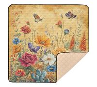 Autumn Floral Rustic Butterflies Orange3 Large Stylish Baby Play Mat for Floor Lightweight Baby Kick Crawling Mat for Baby Kids Toddlers Infants, 50'' x 50''