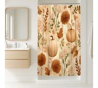 Autumn Floral Shower Curtain, Watercolor Orange Beige Pumpkin Bathroom Decor, Fall Harvest Nature-Inspired Modern Waterproof Fabric Shower Curtain with Hooks 36x72 Inch