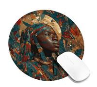 Autumn Floral Square Desk Mouse Pad, Vibrant Blue with Orange Leaf Patterns Stitched Edge Mousepad, Rubber Non-Slip Washable Gaming Mouse Pad for Home and Office Computer, Laptop Round 8x8 Inch