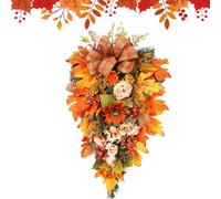 Autumn Floral Swag/s, 50 X 32 Cm Artificial Teardrop Fall Wreath With Peony, Sunflower And Maple Leave, For Indoor Outdoor, Autumn Decor For Thanksgiving, Fireplace, Farmhouse Wall