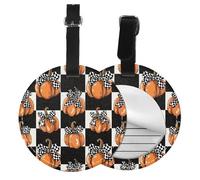 Autumn Flower Leaf Round Luggage Tag 4PCS Fall Maple Leaves PU Leather Travel Bag Tag ID Labels Name Card Holder wtih Buckle for Luggage Suitcase Backpacks