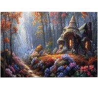 Autumn Flower Mystic Forest Cottage 1000 Piece Wooden Jigsaw Puzzle, Game Night Gift 29.5x19.7 Inch