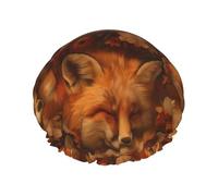Autumn Flower Pile Sleeping Fox Bath Cap Reusable Waterproof Double Protects Hair Shower Cap