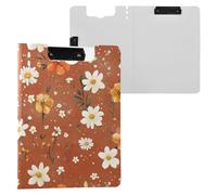 Autumn Flowers Daffodil Anemone Terracotta Clipboard Folder with Storage Two Metal Clips Pen Holder Clip Board with Cover Clipboard Clipfolio Stationery Supplies