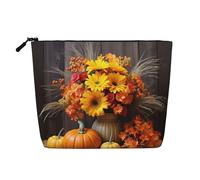 Autumn Flowers Haystack Pumpkin Toiletry Bags for Women, Portable Travel Cosmetic Bag, Daily Organiser with Zipper