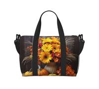 Autumn Flowers Haystack Pumpkin Travel Tote Bag Unisex, Water-Resistant Weekend Gym Bag, Large Capacity Adjustable Shoulder Strap Travel Bag