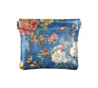Autumn Flowers Peonies Snapdragon Butterflies Bees Birds Blue_2 Women Leather Coin Purse Convenient Makeup Bag Change Purse for Women, autumn Flowers peonies, Snapdragon, Butterflies, bees, birds Blue