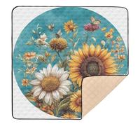 Autumn Flowers Sunflower Bellflower Butterflies Cute Foldable Baby Gym & Activity Mat for Indoor Outdoor Cozy Breathable Tummy Time Activity Mat for Baby Toddler Infant, 50'' x 50''